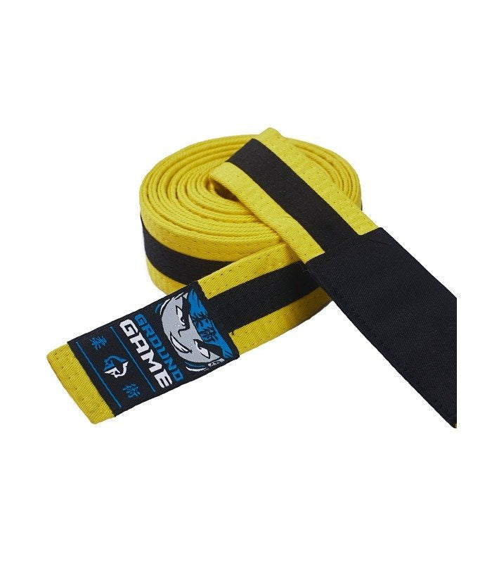 Kinder-BJJ-Gürtel (Gelb mit schwarzem Streifen)