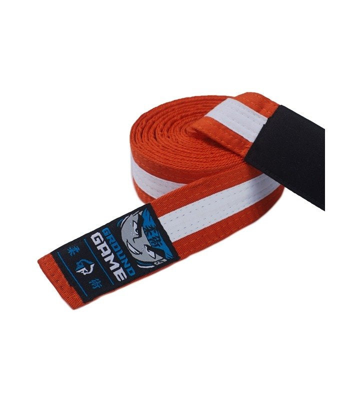 Kinder-BJJ-Gürtel (Orange mit weißem Streifen)