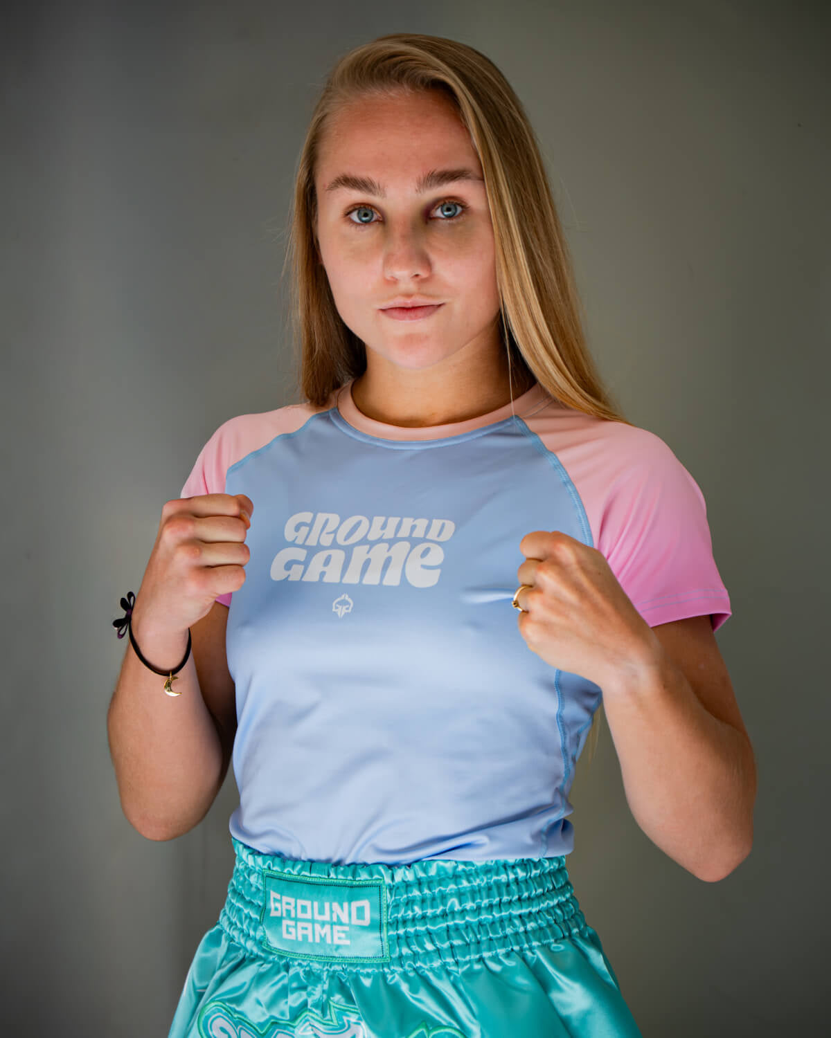 Damen-Rashguard Athletic Light Blue kurzarm